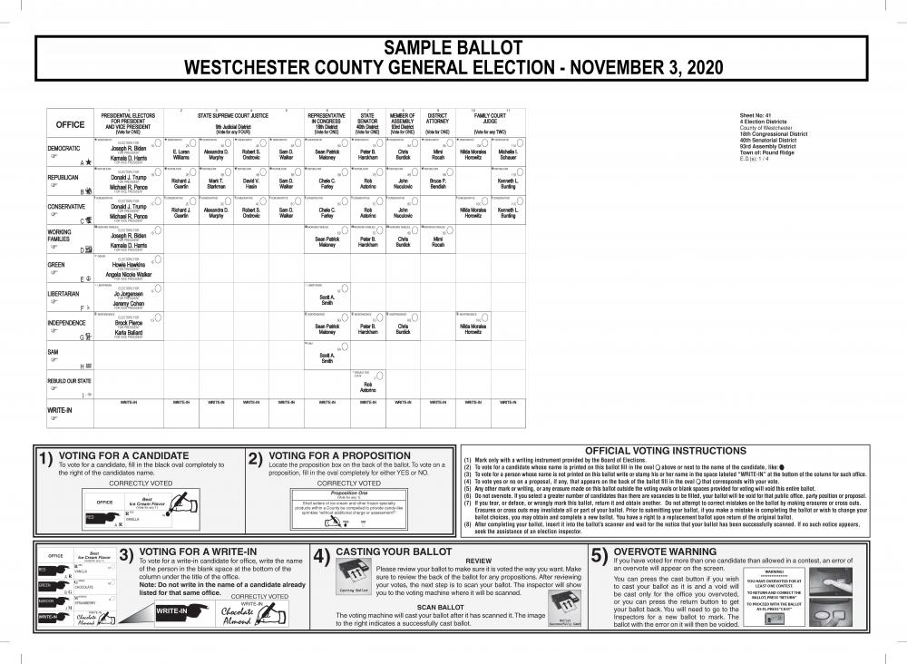 Westchester County General Election Town of Pound Ridge New York